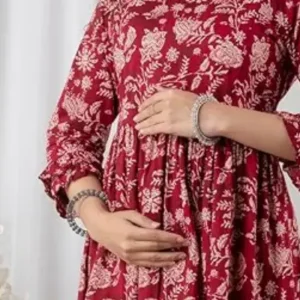 Women’s Cotton Maternity Dress Pregnancy Casual Long Sleeve Dual Zipped for Feeding Nursing Maternity Dress Kurti